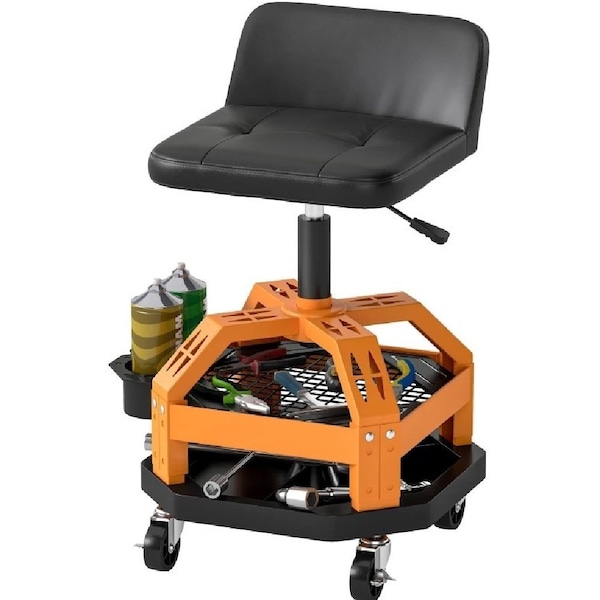 Wrightmaster 36.4 in. Adjustable Shop Stool with 2-Tier Storage Rack, 360 Deg Full Rotation, Two Casters w/Brake ZOR-P412514 - main