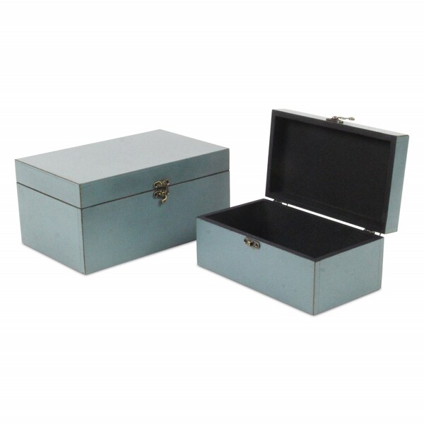 Homeroots Set of Two Blue Wood Box With Lid, 2PK 399678 - main