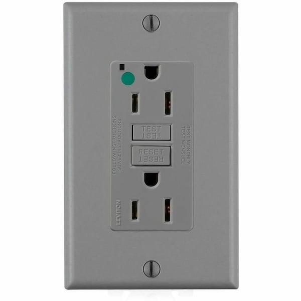Leviton Extra-Heavy Duty, Hospital Grade, Self-Test GFCI Receptacle, 15 Amp, 125 Volt, Gray GFNT1-HFG - main