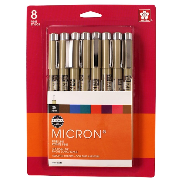 Sakura Pigma Micron Pens, Size 05, Assorted Colors, 8-Piece Set, Blister Card 30066 - main