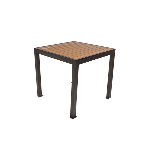 Bfm Seating Longport 4-Leg Bolt-Down Table 32x32, Synthetic Teak Top, Black Frame - Umbrella Hole Optional PH4L3232TKBL - main