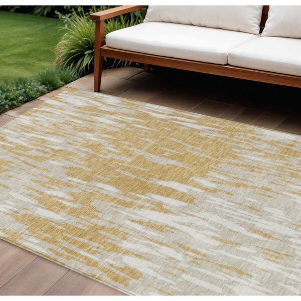 Homeroots 10' X 14' Gold And Ivory Abstract Washable Indoor Outdoor Area Rug 612664 - main