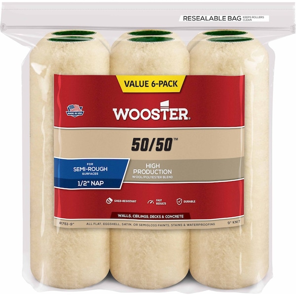 Wooster 9" Paint Roller Cover, 1/2" Nap Nap, Knit Lambswool/Polyester 00R7510090 - main