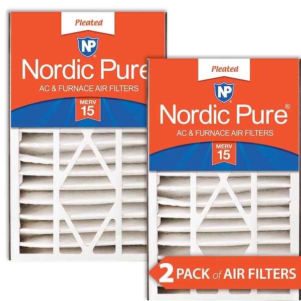 Nordic Pure 16x25x5 Pleated Air Filter, High Capacity, Electrostatically Charged Synthetic Media, MERV 15, 2 PK 16x25x5ABM15-2 - main