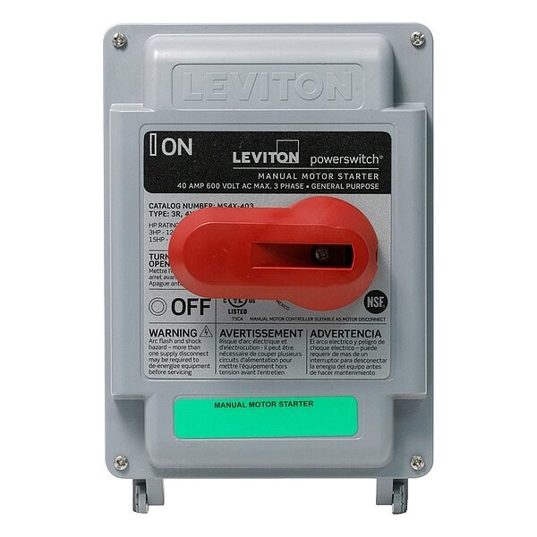 Leviton Enclosed Manual Motor Switch, 40 A, 3 P, 1 or 3 Phase, NEMA 4X MS4X-403 - main