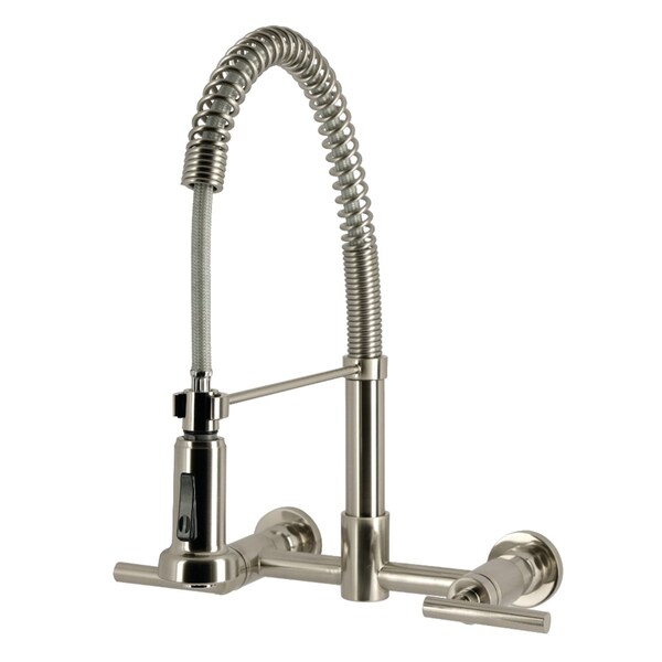 Kingston Brass Double-Handle Wall-Mount Pre-Rinse Bridge Kitchen Faucet, Brushed Nickel GS8188CML - main