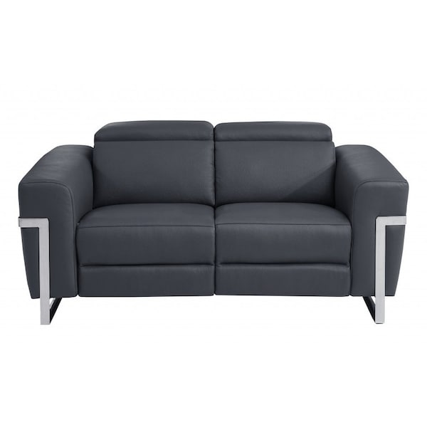 Homeroots 65in Gray And Silver Italian Leather Power Reclining Loveseat 482200 - main