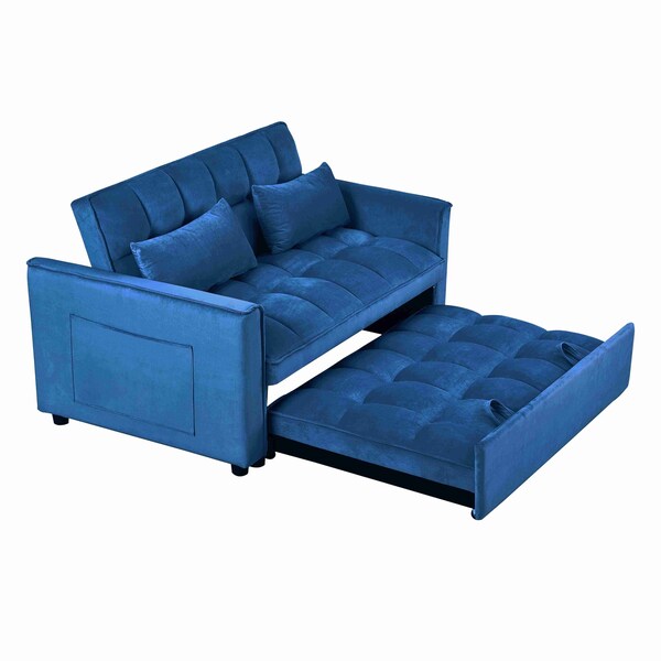 Homeroots 73" Blue Velvet Sleeper Sleeper Reclining Sofa With Toss Pillows 721467 - main