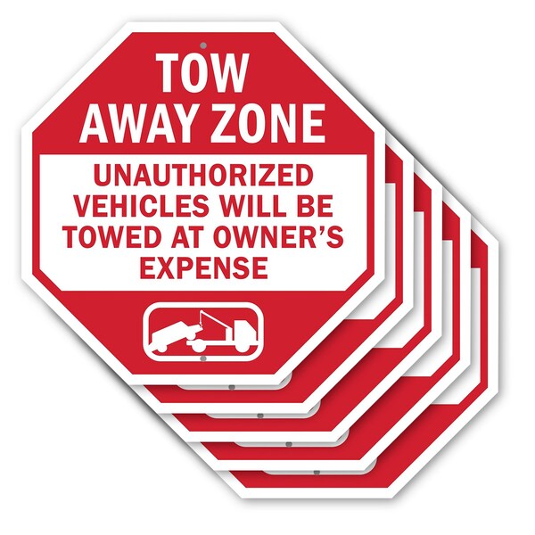 Signmission Tow Away Zone Unauthorized Vehicles, 10 inch X 10 inch, Aluminum Metal Signs, 5PK OC-A-5Pack-10-321 - main