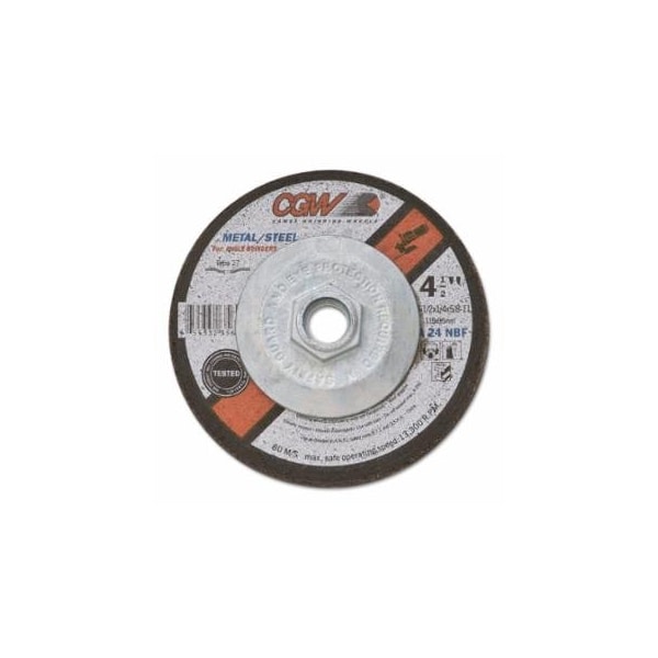 Cgw Abrasives 1/4 in Depressed Center Wheel Type 27, 4-1/2 in dia, 7/8 in Arbor, A24N, 25PK 421-35622 - main