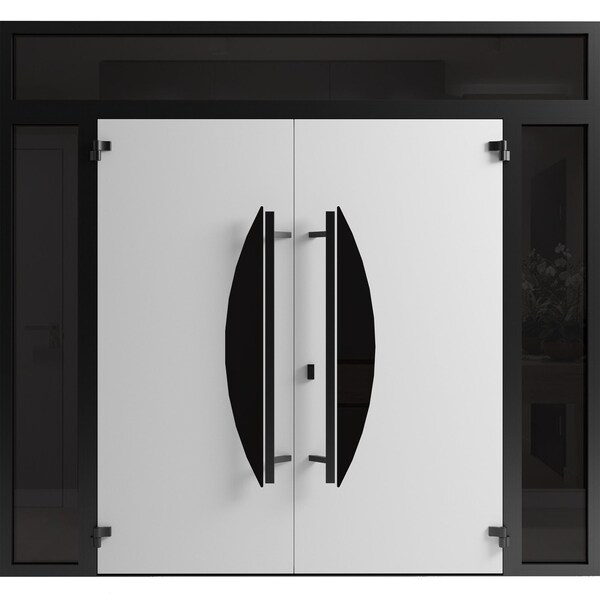 Vdomdoors Front Exterior Prehung Aluminum Double Doors Ronex1077 Teak 2 Sidelights and Top Transom Mirrored RONEX1077DEXD-OAK-W14+72+14xH96+16-RH-I - main