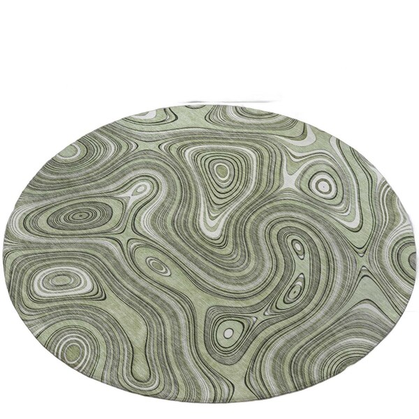 Homeroots 8' Artichoke Green And Ivory Round Geometric Washable Indoor Outdoor Area Rug 631361 - main
