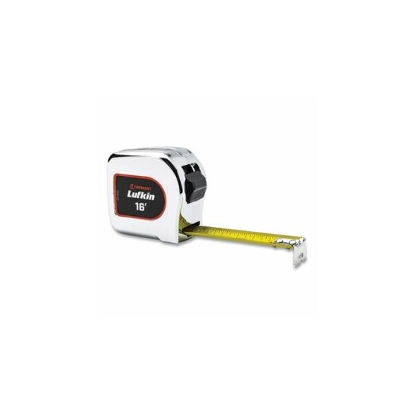 Crescent Lufkin LFK Chrome Power Tape, 16 ft x 1 in W, SAE, A29, Yellow Blade, Chrome Case, 6PK 182-L916-02 - main