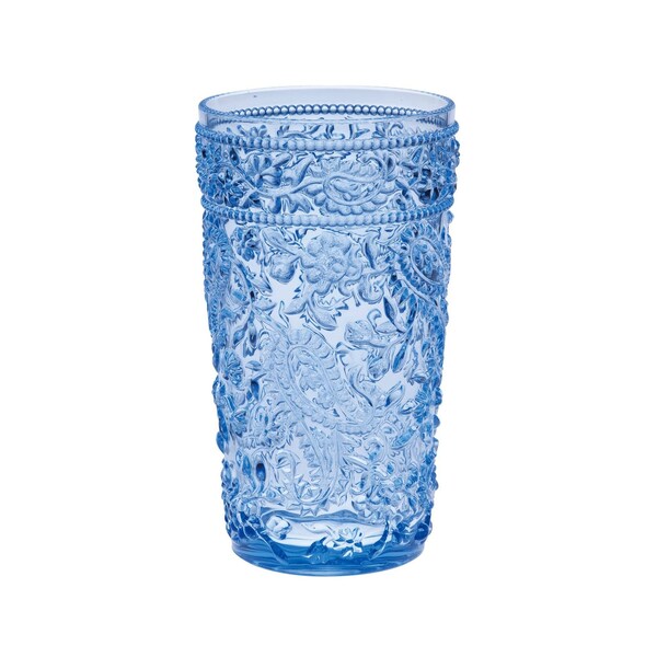 Homeroots Set of Four Blue Paisley Acrylic Stemless Highball Glass 521169 - main