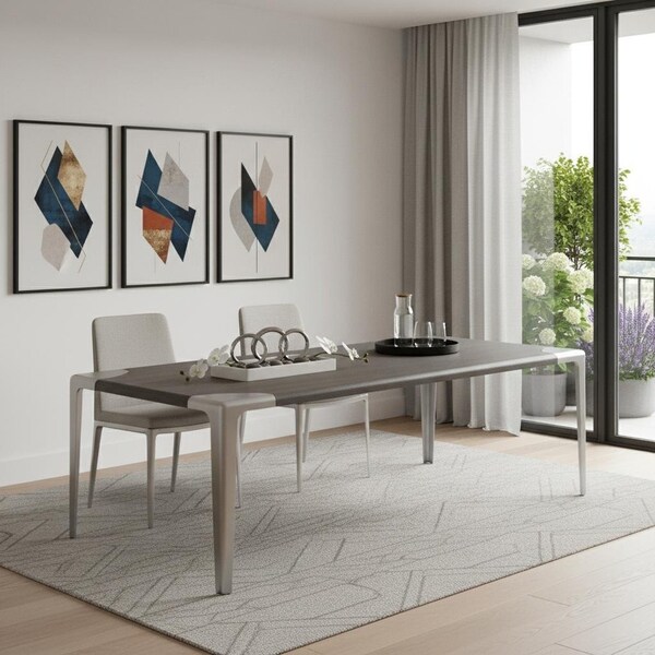 Homeroots 118" Gray and Nickel Wood and Stainless Steel Dining Table 718898 - main