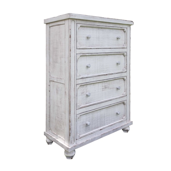 Homeroots 37" Antiqued White Solid Wood Four Drawer Chest 524585 - main