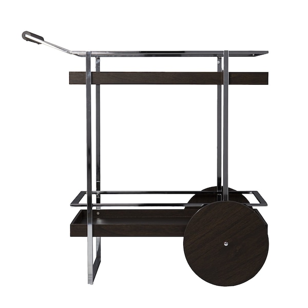 Homeroots 34in Brown And Silver Iron and Wood Rolling Bar Cart 402554 - main