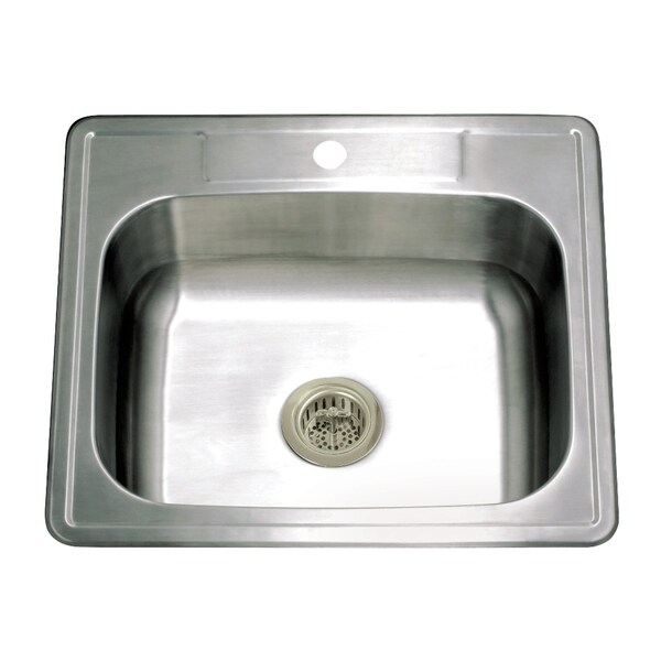 Kingston Brass 25-Inch Stainless Steel Self-Rimming Single Bowl Drop-In Kitchen Sink, 1-Hole with Strainer KGKTS2522918 - main