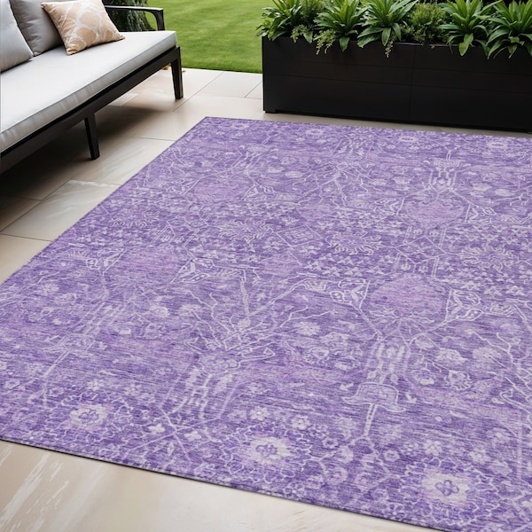 Homeroots 5' X 8' Plum And Lavender Floral Washable Indoor Outdoor Area Rug 604678 - main