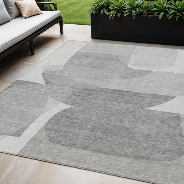 Homeroots 5' X 8' Linen And Gray Abstract Washable Indoor Outdoor Area Rug 632162 - main