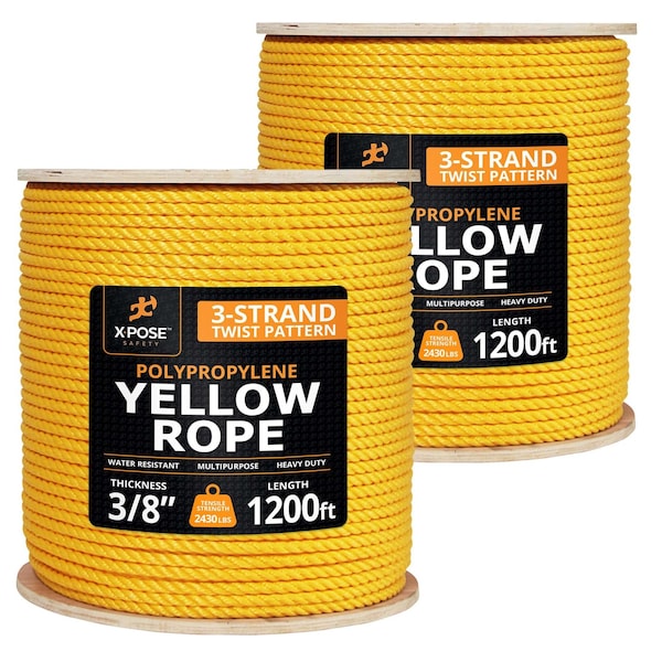 Xpose Safety 3/8in x 1200 ft Twisted Polypropylene Rope, Yellow, 2PK YPR38-1200-2-X - main