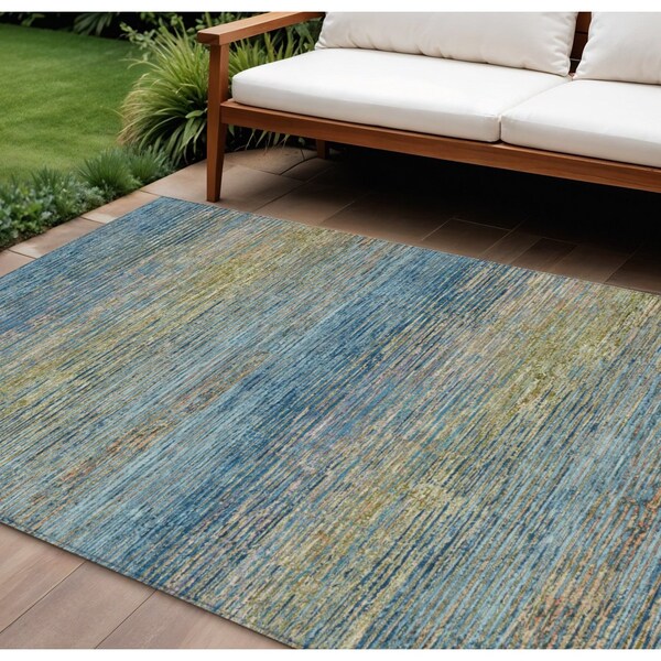 Homeroots 10' X 14' Denim Blue Striped Washable Indoor Outdoor Area Rug 608472 - main