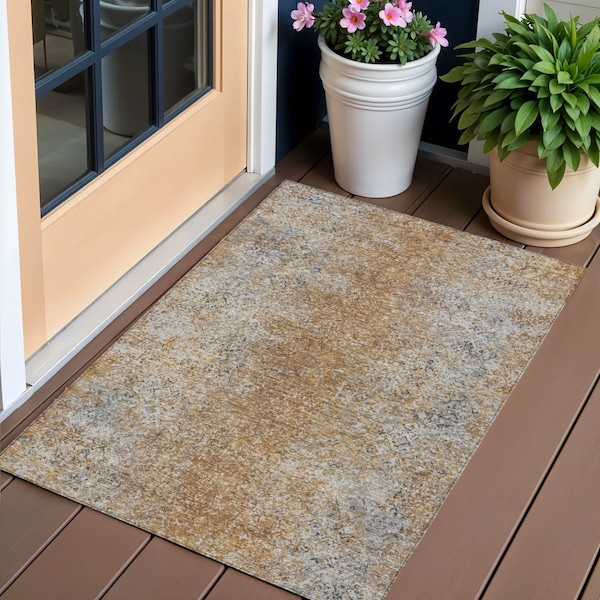 Homeroots 3' X 5' Terra Cotta Silver And Charcoal Oriental Washable Indoor Outdoor Area Rug 588846 - main
