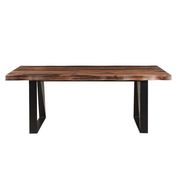 Homeroots 80" Dark Brown And Black Solid Wood And Metal Sled Base Dining Table 521823 - main