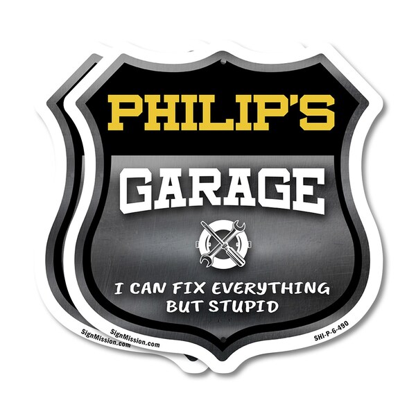 Signmission Philip's Garage I Can Fix Everything But Stupid, 6 inch X 6 inch, Plastic Sign, 2PK SHI-P-2PACK-6-490-PHILIP - main