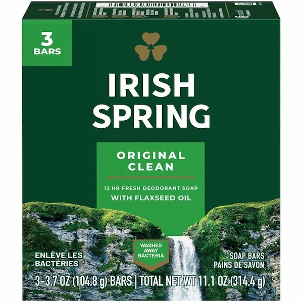 Irish Spring Deodorant Bar Soap, Green, 3.75 oz, Recyclable, Gluten-free, Phthalate-free, Paraben-free, 18 PK 114177 - main