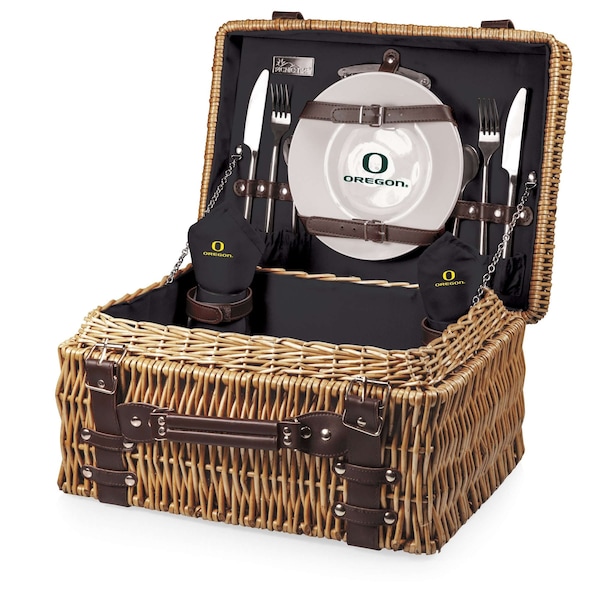 Picnic Time Family Of Brands NCAA Oregon Ducks Champion Picnic Basket for 2, Large Wicker Picnic Set 208-40-179-474-0 - main