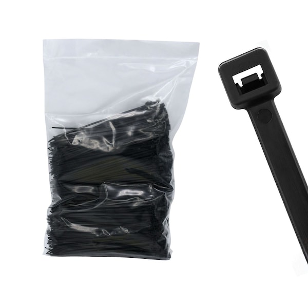 Cable Ties Unlimited Heat Stabilized Cable Tie, 6 in L, 18 lb Strength, 1.4 in Max Bundle Dia, Nylon, UV-Res, Blk, 1000PK HS6-18-M - main
