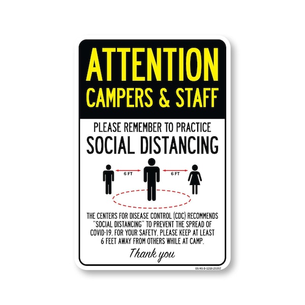 Signmission Public Safety, Campers And Staff Practice Social Distancing, 18in X 12in Decal, OS-NS-D-1218-25357 OS-NS-D-1218-25357 - main