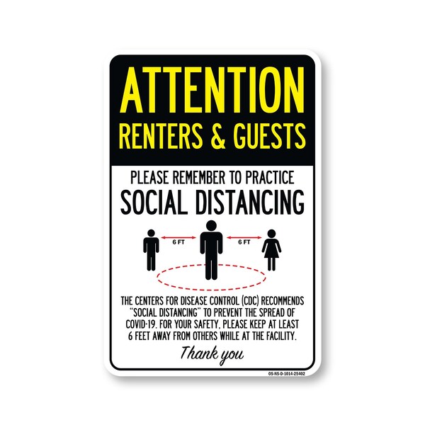 Signmission Public Safety, Renters And Guests Practice Social Distancing, 14in X 10in Decal, OS-NS-D-1014-25402 OS-NS-D-1014-25402 - main
