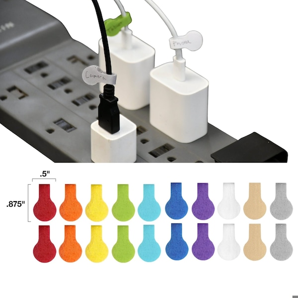 Grizzly Supply Mini Cable Label, 0.875 in L, 0.5 in W, Hook and Loop Closure, Assorted Colors, 20PK GS-HLCL-Mini - main