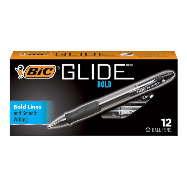 Bic Glide Bold Retractable Ball Point Pen, Bold Point 1.6mm, Black, 12PK VLGB11-BLK - main