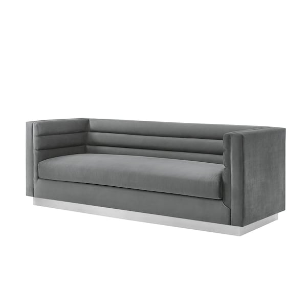 Homeroots 84" Dark Gray Velvet Solid Wood Sofa 543971 - main