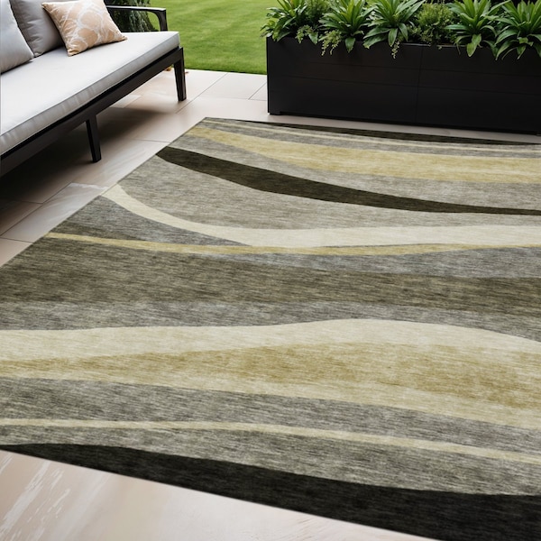Homeroots 5' X 8' Taupe Gray And Black Abstract Washable Indoor Outdoor Area Rug 603690 - main