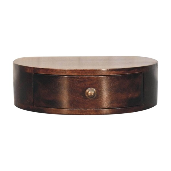 Homeroots 16" Walnut Solid Wood Round One Drawer Floating Nightstand 722580 - main