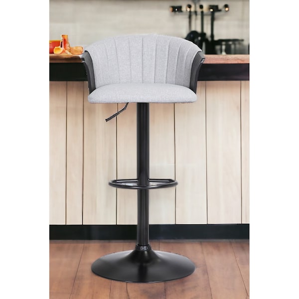 Homeroots Light Gray and Black Fabric with Metal Swivel Adjustable Height Bar Chair 534429 - main