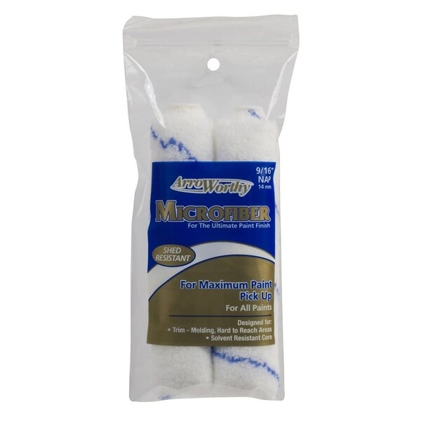 Arroworthy Mini Roller Cover, 9/16 in Thick Nap, 6-1/2 in L, Microfiber Cover, White, 2PK 6.5-MFR4T/P - main