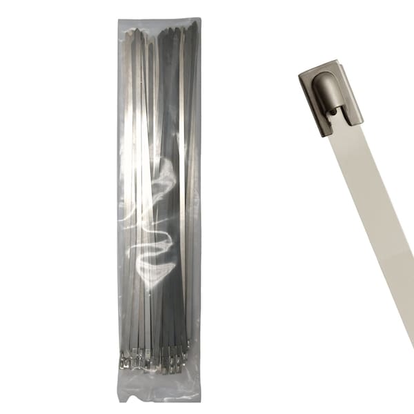 Cable Ties Unlimited Cable Tie, 18 in L, 300 lb Strength, 5.2 in Max Bundle Dia, 316 Stainless Steel, Silver, 100PK SSP18-HD - main