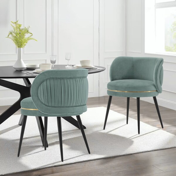 Manhattan Comfort Modern Kaya Pleated Velvet Dining Chair in Mint Green, 2PK 2-DC080-MG - main