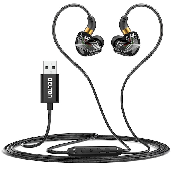 Delton Ergonomic In-Ear USB Computer Headset with In-line Microphone, Black 31E - main