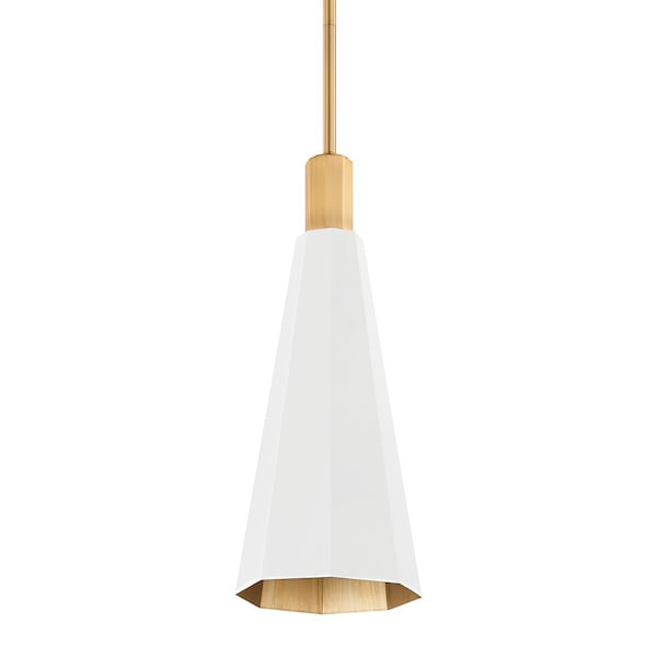 Troy Lighting Huntley 1 Light Pendant 7.75 In. Patina Brass/White F8308-PBR/SWH - main