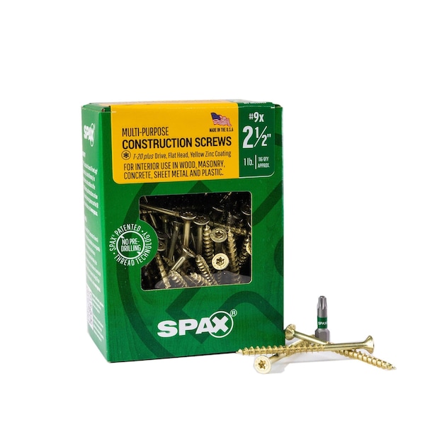 Spax #9 x 2-1/2 in Interior Wood Screws Construction Flat Head T-Star Plus, 116PK 4191020450604 - main