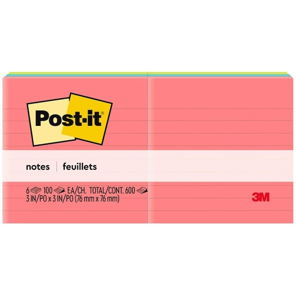 Post-It Note, Pst-It 3"X3"Ruled, Ne, PK6 6306AN - main