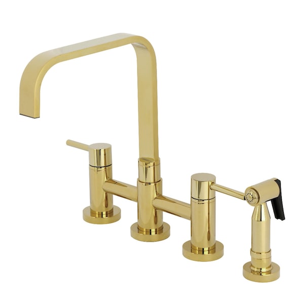 Kingston Brass Bridge Kitchen Faucet with Brass Sprayer, Polished Brass KS8252DLBS - main