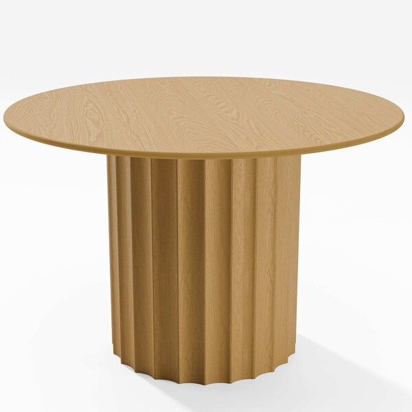 Homeroots 46" Brown Solid Wood Pedestal Base Round Top Dining Table 720995 - main