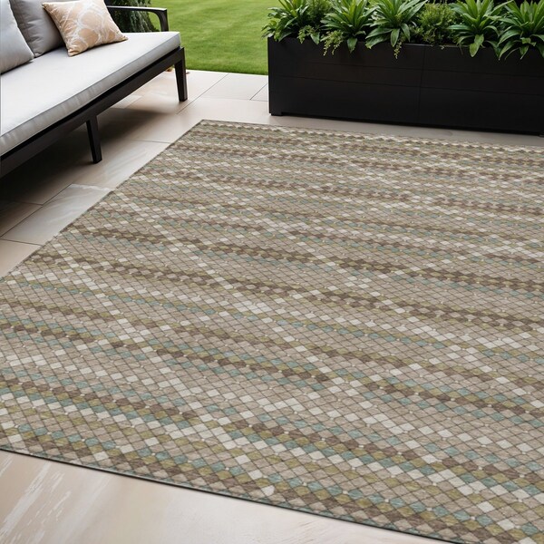 Homeroots 5' X 8' Taupe And Brown Geometric Washable Indoor Outdoor Area Rug 610728 - main